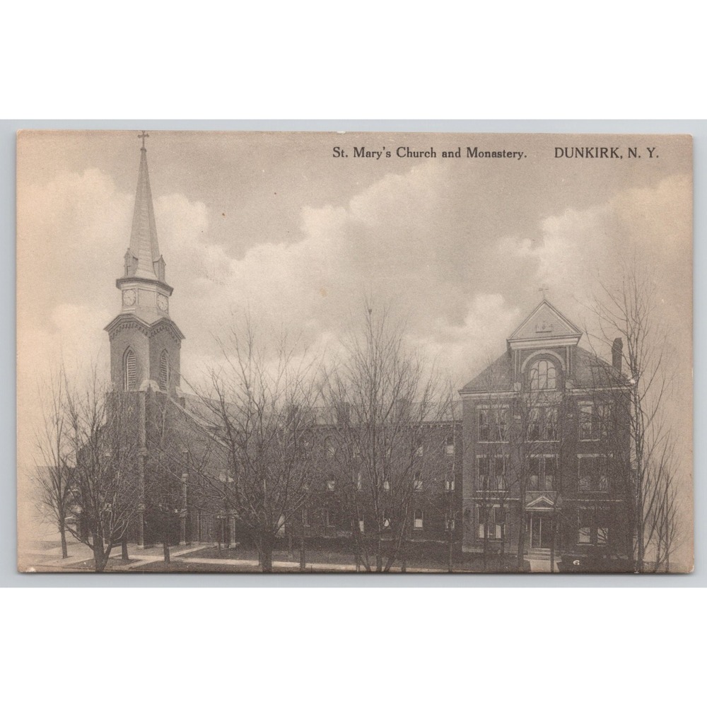Vintage Dunkirk NY Postcard c.1910 St. Mary's Church Monastery The Albertype Co.